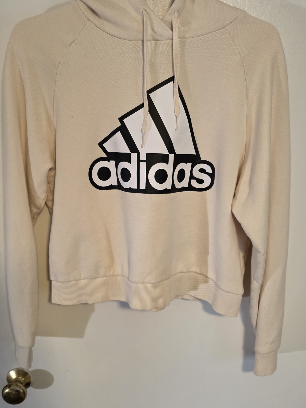 adidas Cream Cropped Logo Hoodie Sweater